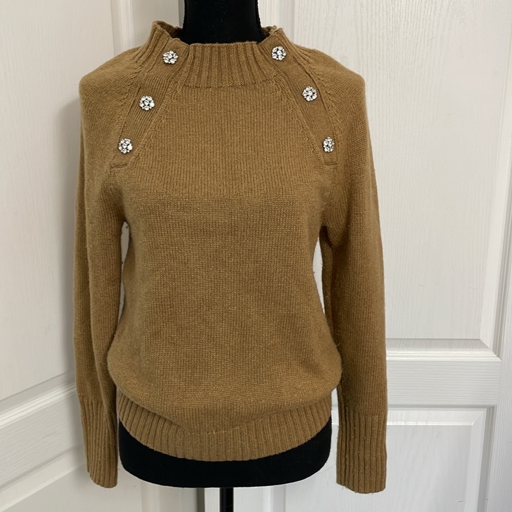J.Crew sweater pullover camel color lambs wool mix XS sparkly buttons